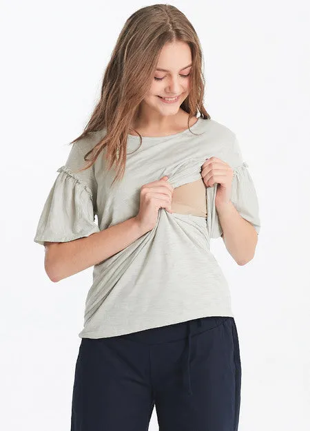 191015B Ruffled Maternity and Nursing Top (Navy)