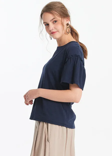 191015B Ruffled Maternity and Nursing Top (Navy)