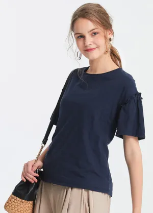 191015B Ruffled Maternity and Nursing Top (Navy)