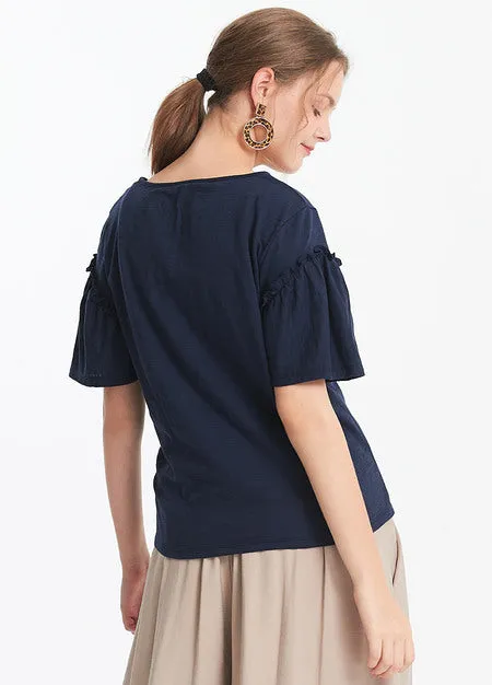 191015B Ruffled Maternity and Nursing Top (Navy)