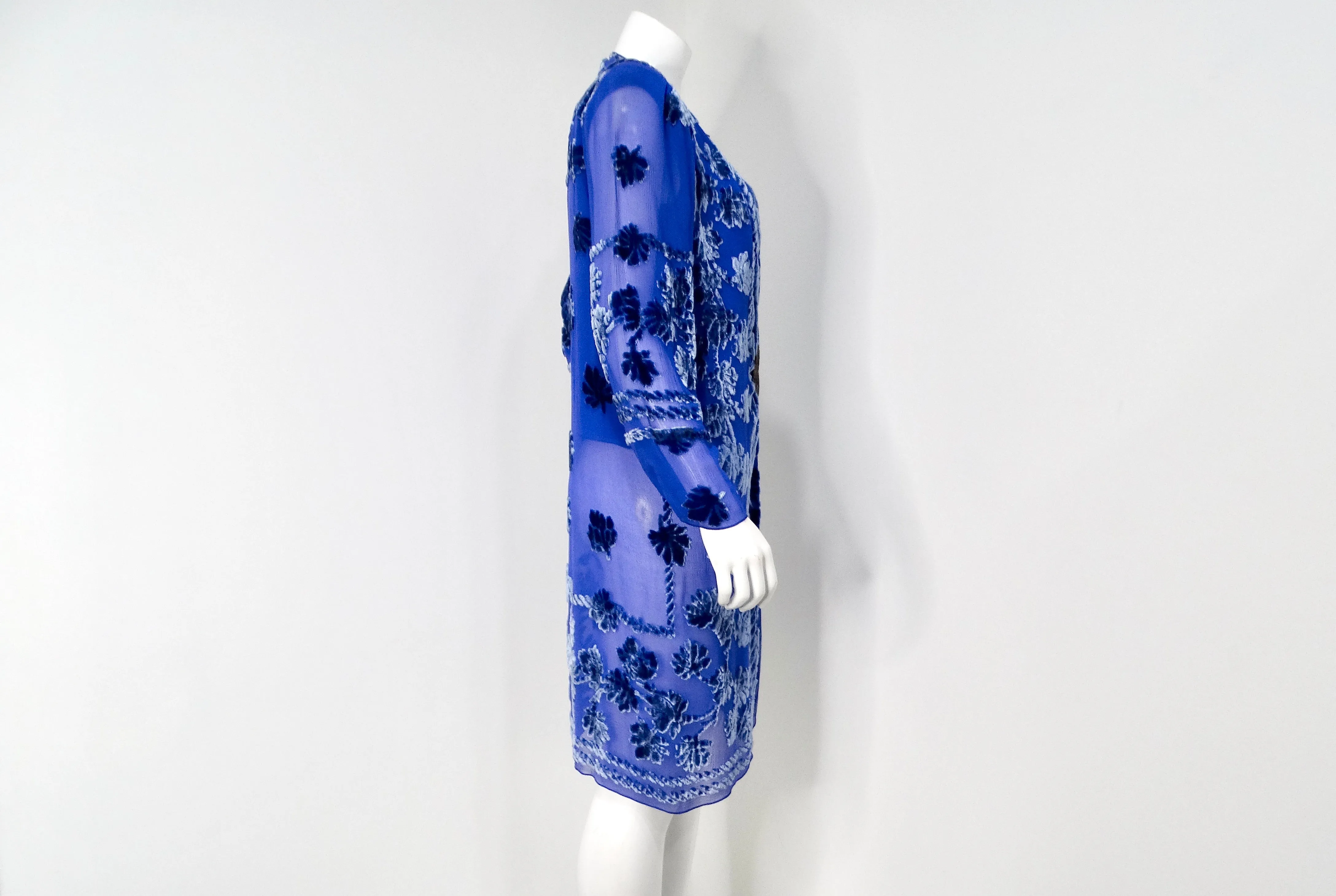 1980s Marian Clayden Electric Blue Burnt-Out Velvet Kimono