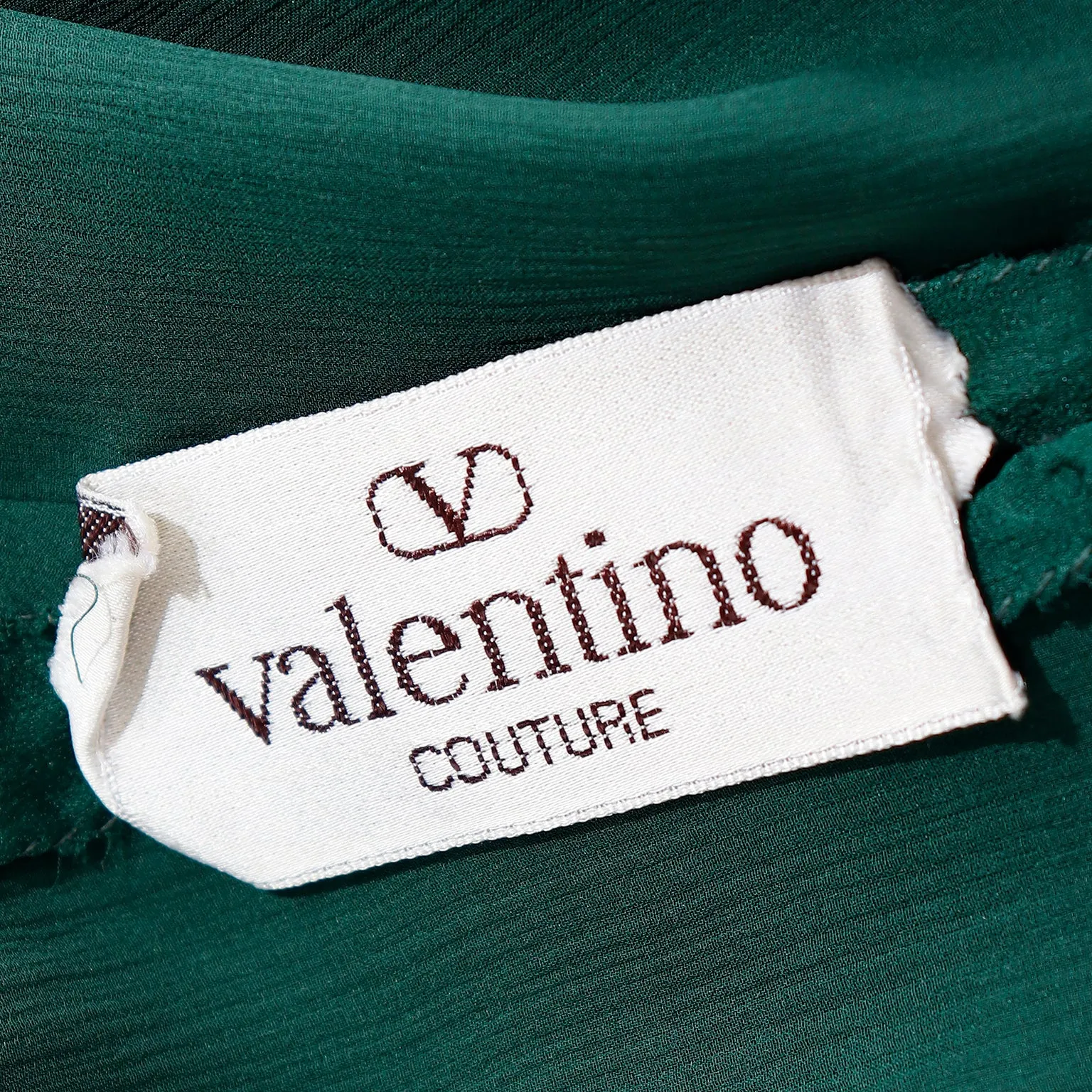 1990s Valentino Couture Green Silk Bow Blouse w Sheer Sleeves