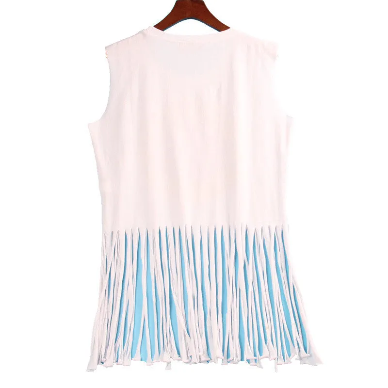 2 Colors Sexy Hot T Shirt Women GUNS N ROSES Print Crop Top T-shirt Women Cropped Tops Tassel Hollow Out Sleeveless  Tee Shirt