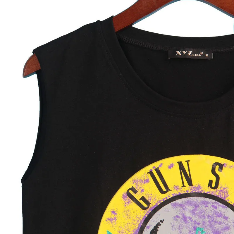 2 Colors Sexy Hot T Shirt Women GUNS N ROSES Print Crop Top T-shirt Women Cropped Tops Tassel Hollow Out Sleeveless  Tee Shirt