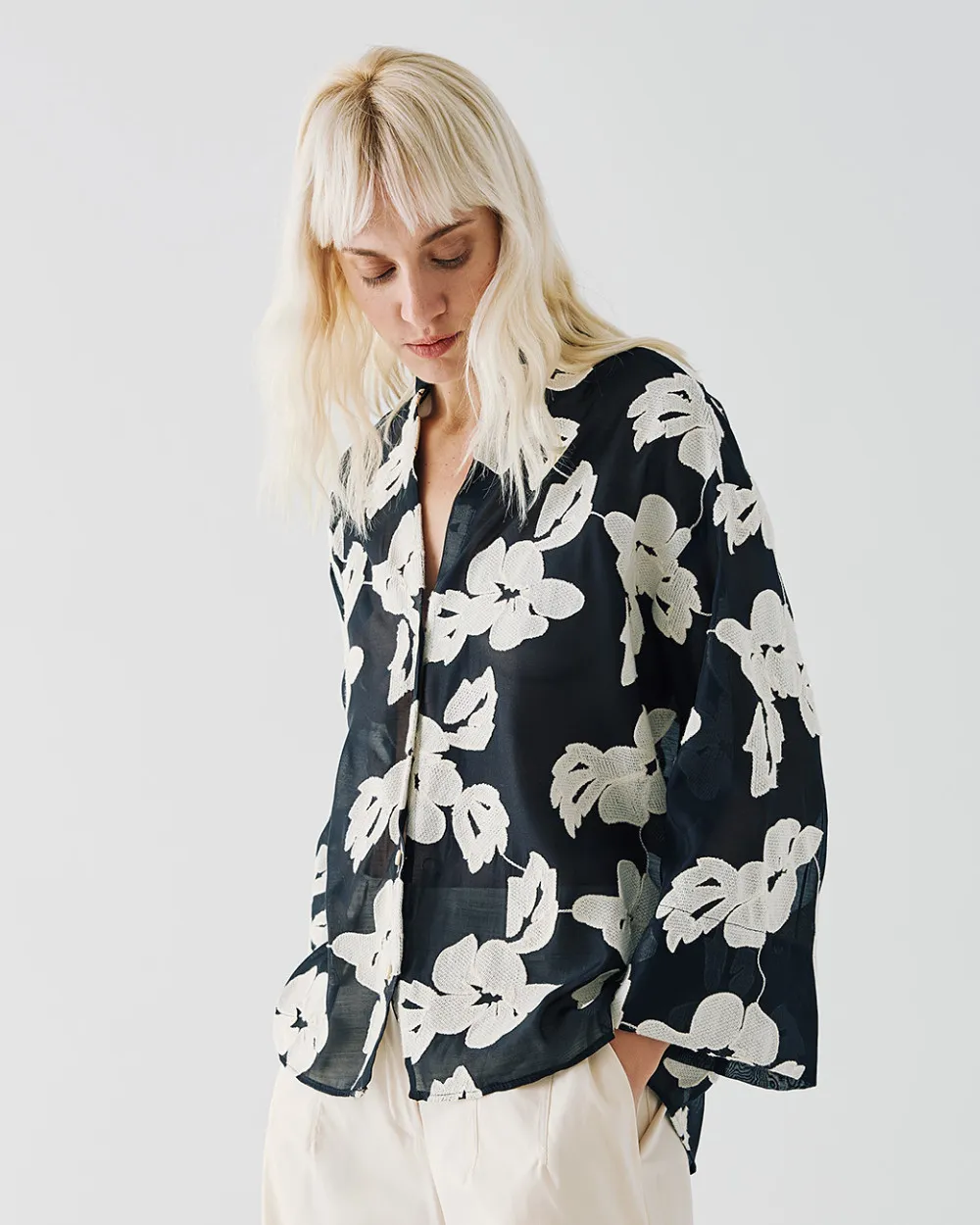 Access Fashion Black/Cream Floral Print Shirt
