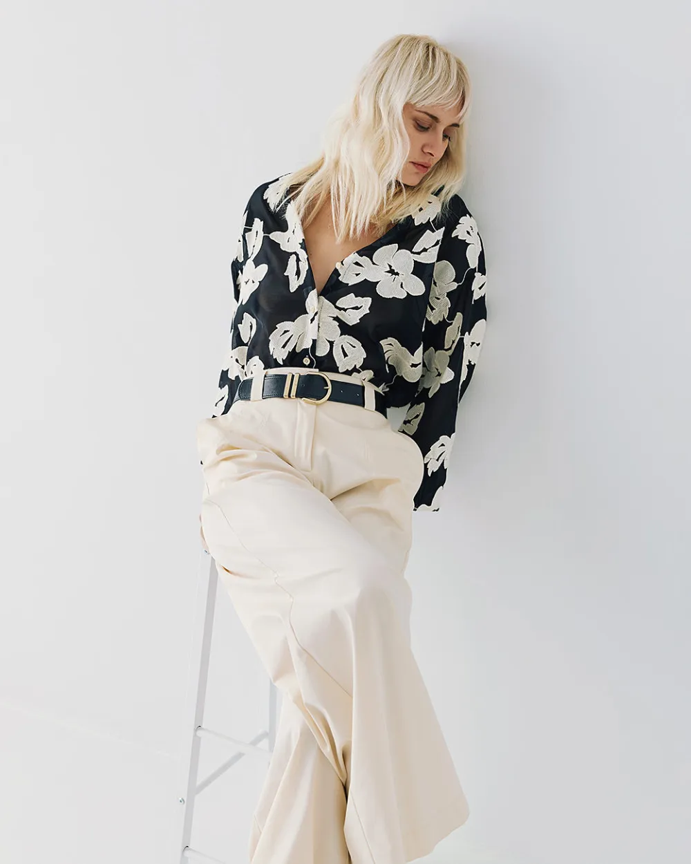 Access Fashion Black/Cream Floral Print Shirt