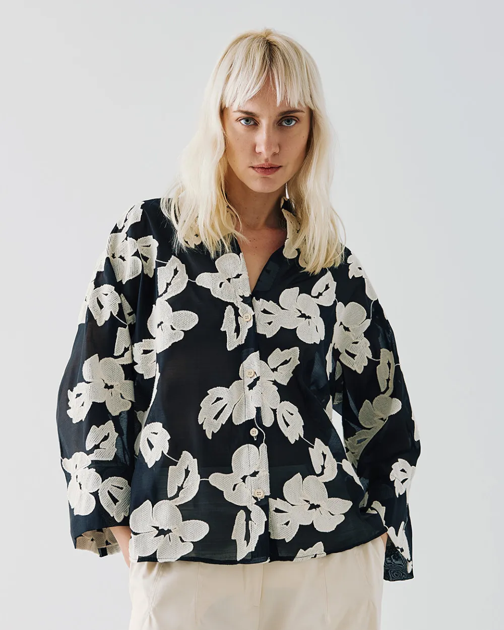Access Fashion Black/Cream Floral Print Shirt