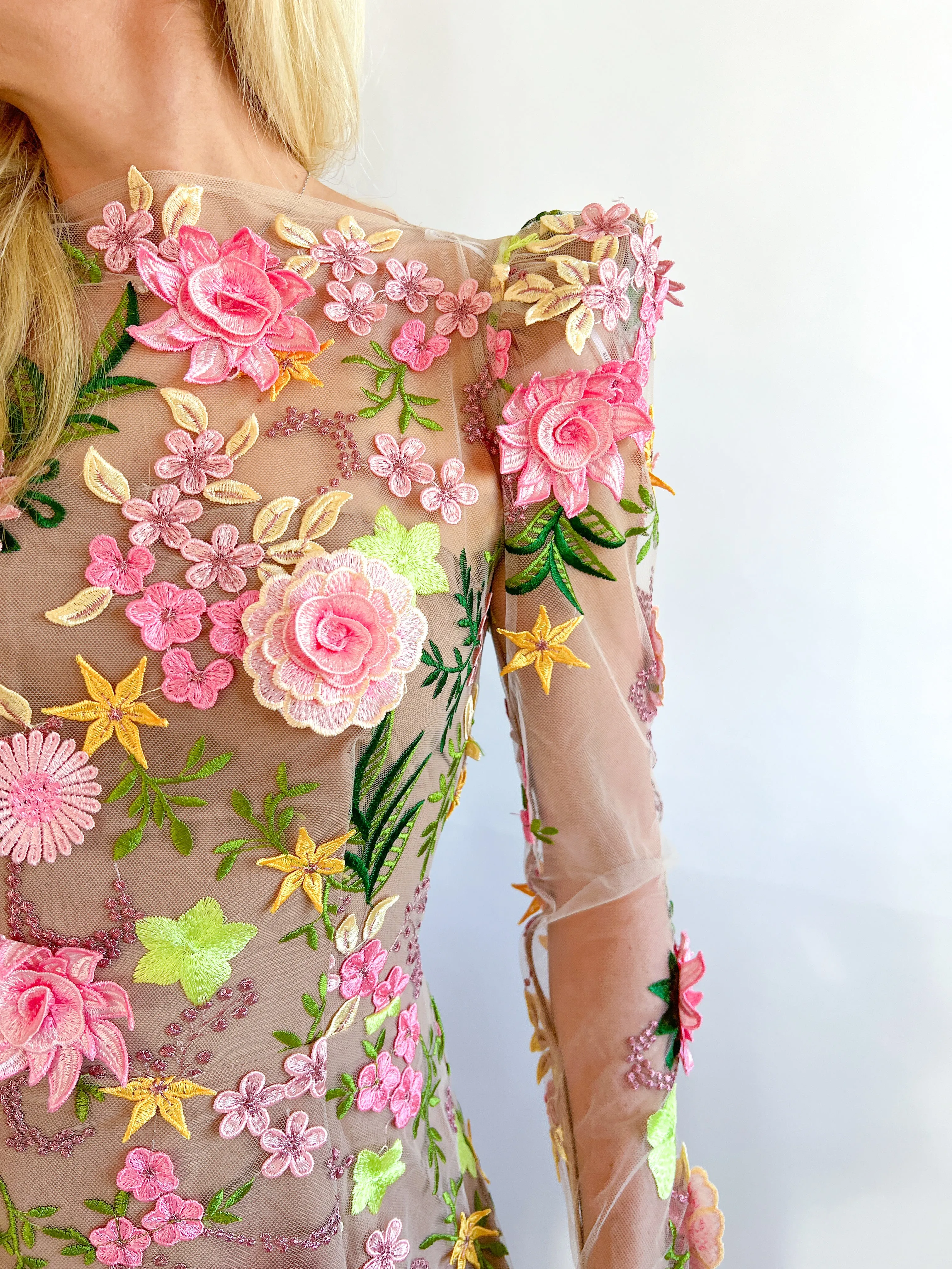 Aella Floral Mesh Mini Dress