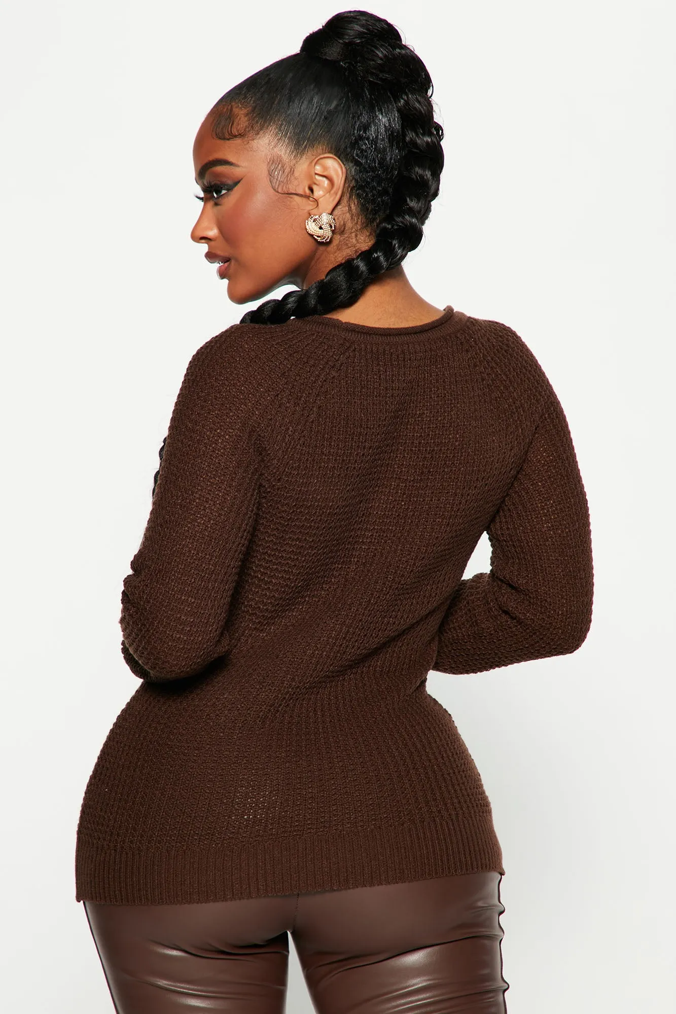 Ariana Waffle Sweater - Chocolate