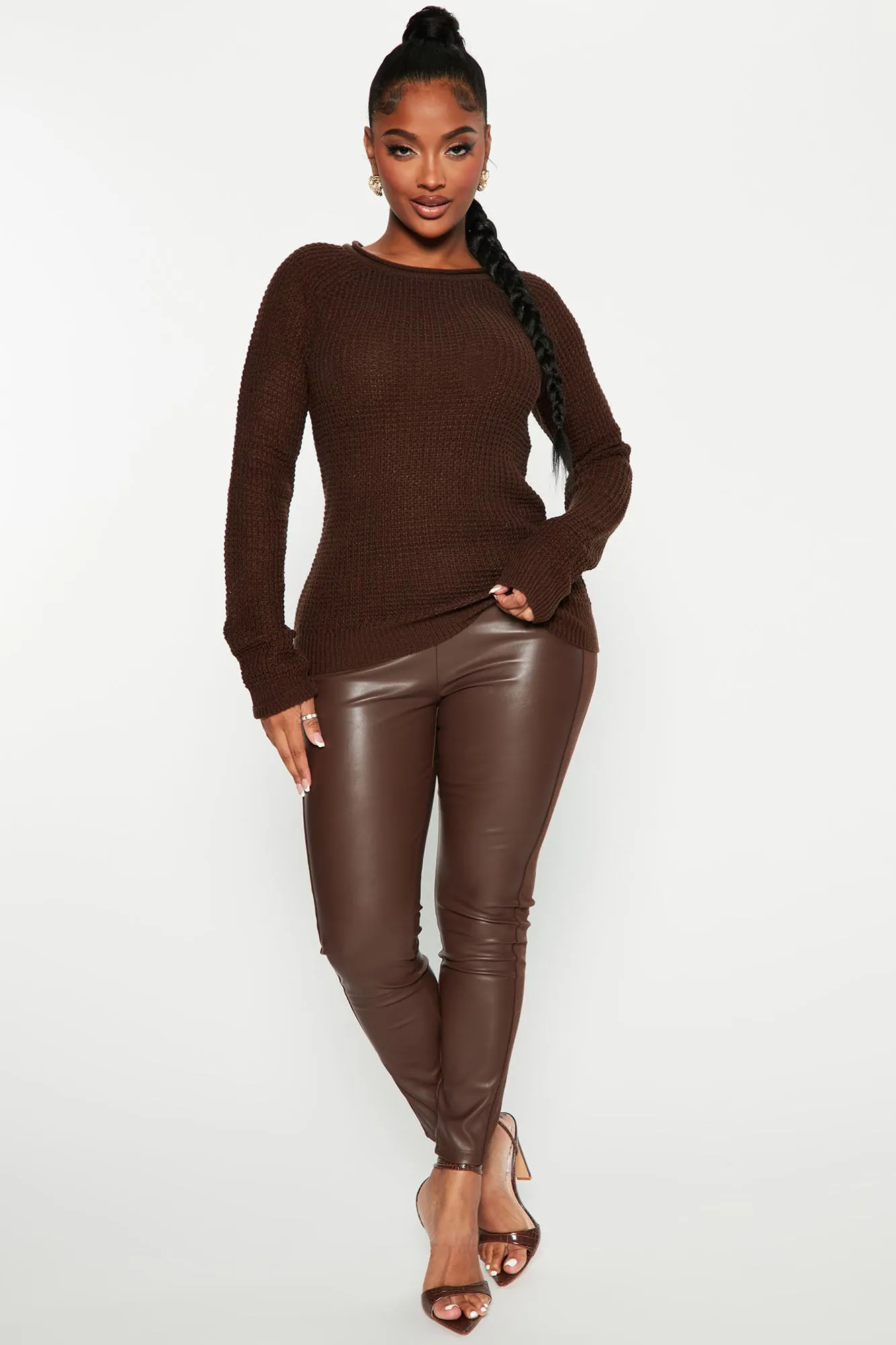 Ariana Waffle Sweater - Chocolate