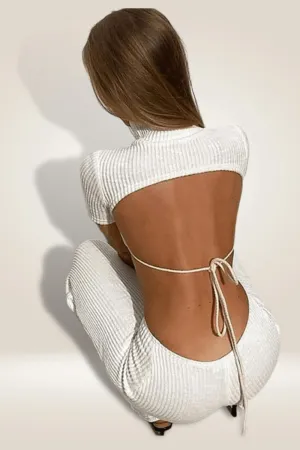 Backless Cut Out White Jumpsuit