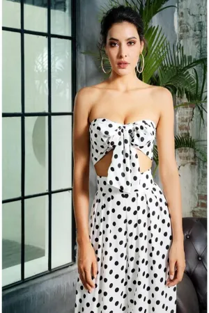 Black And White Polka Dot Two-Piece Strapless Top High Waist Pants Set