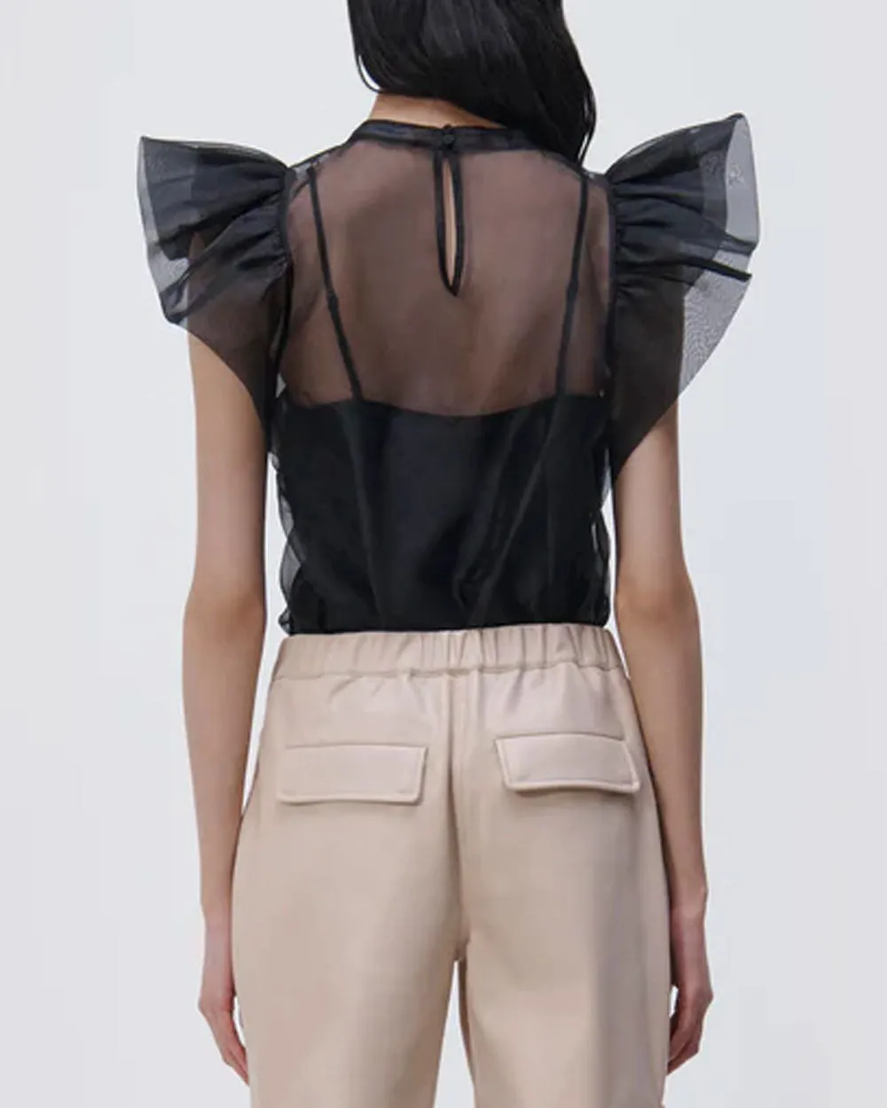 Black Corina Ruffle Sleeve Top