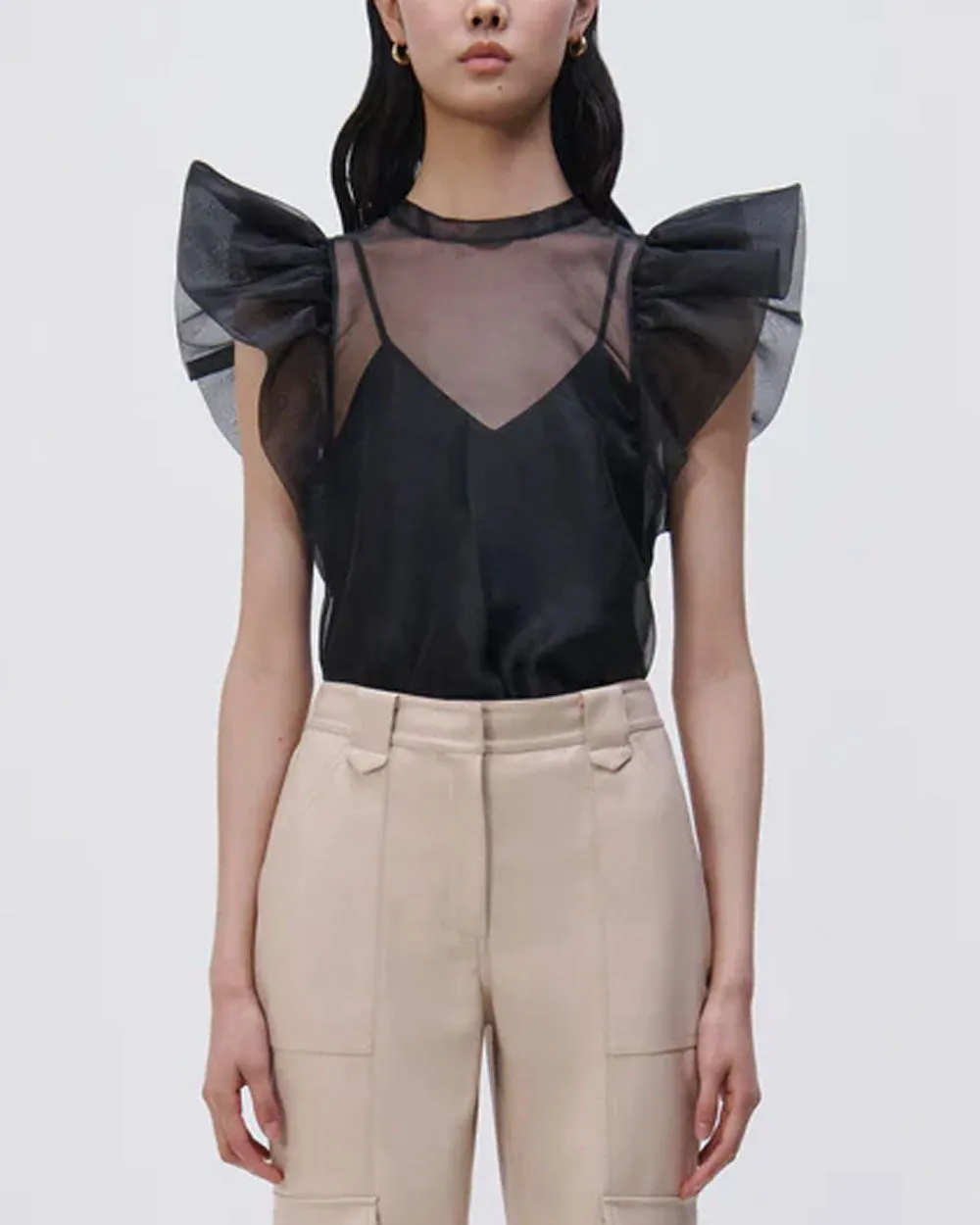 Black Corina Ruffle Sleeve Top