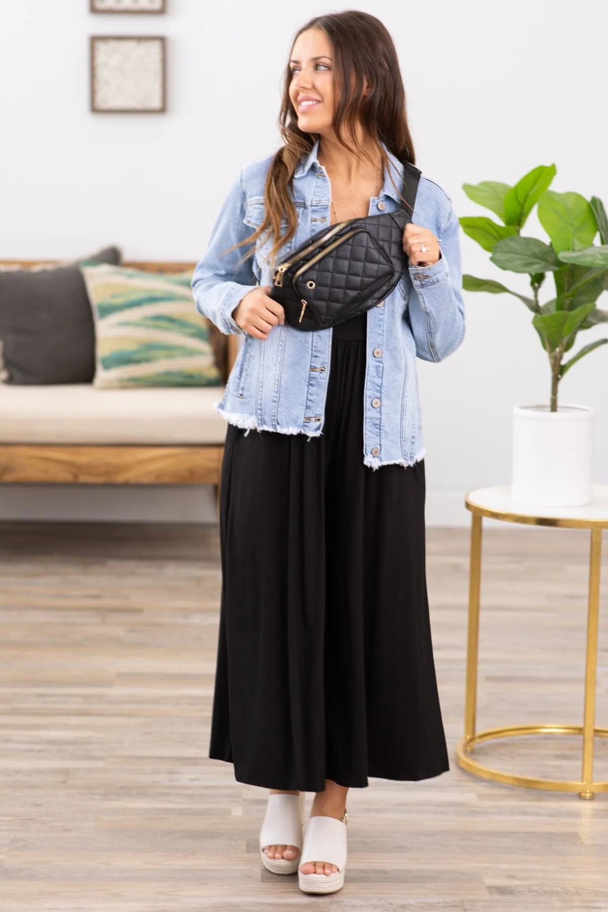 Black Fit and Flare Wide Leg Jumpsuit