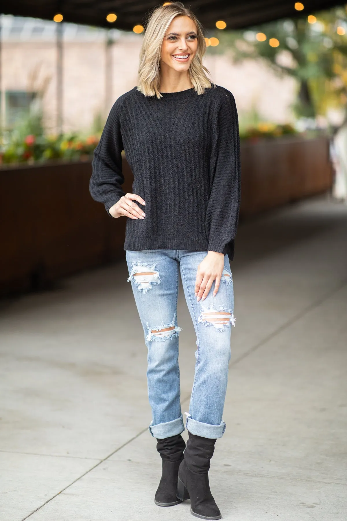 Black Raglan Sleeve Sweater