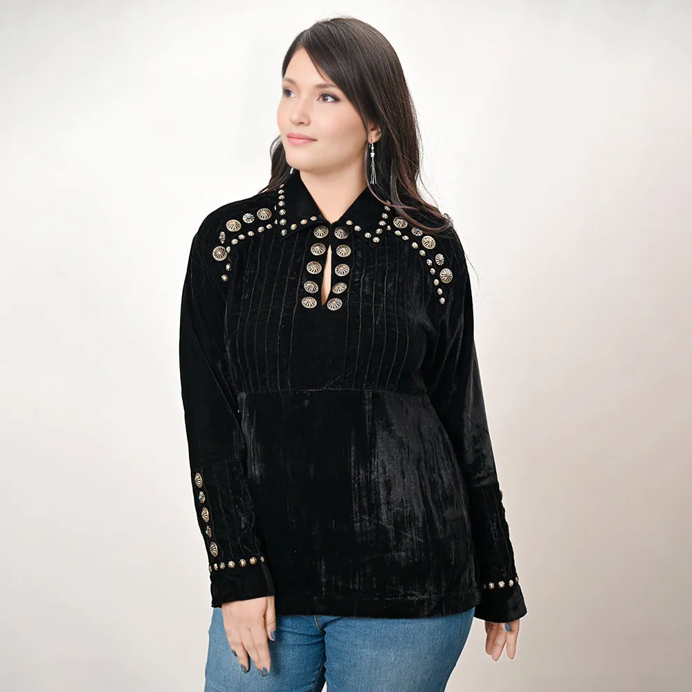 Black Velvet Tunic Shirt with Conchos