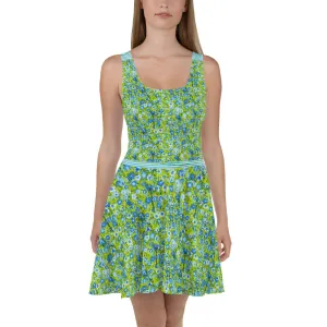 Blue and Green Flowers and Stripes - Skater Dress