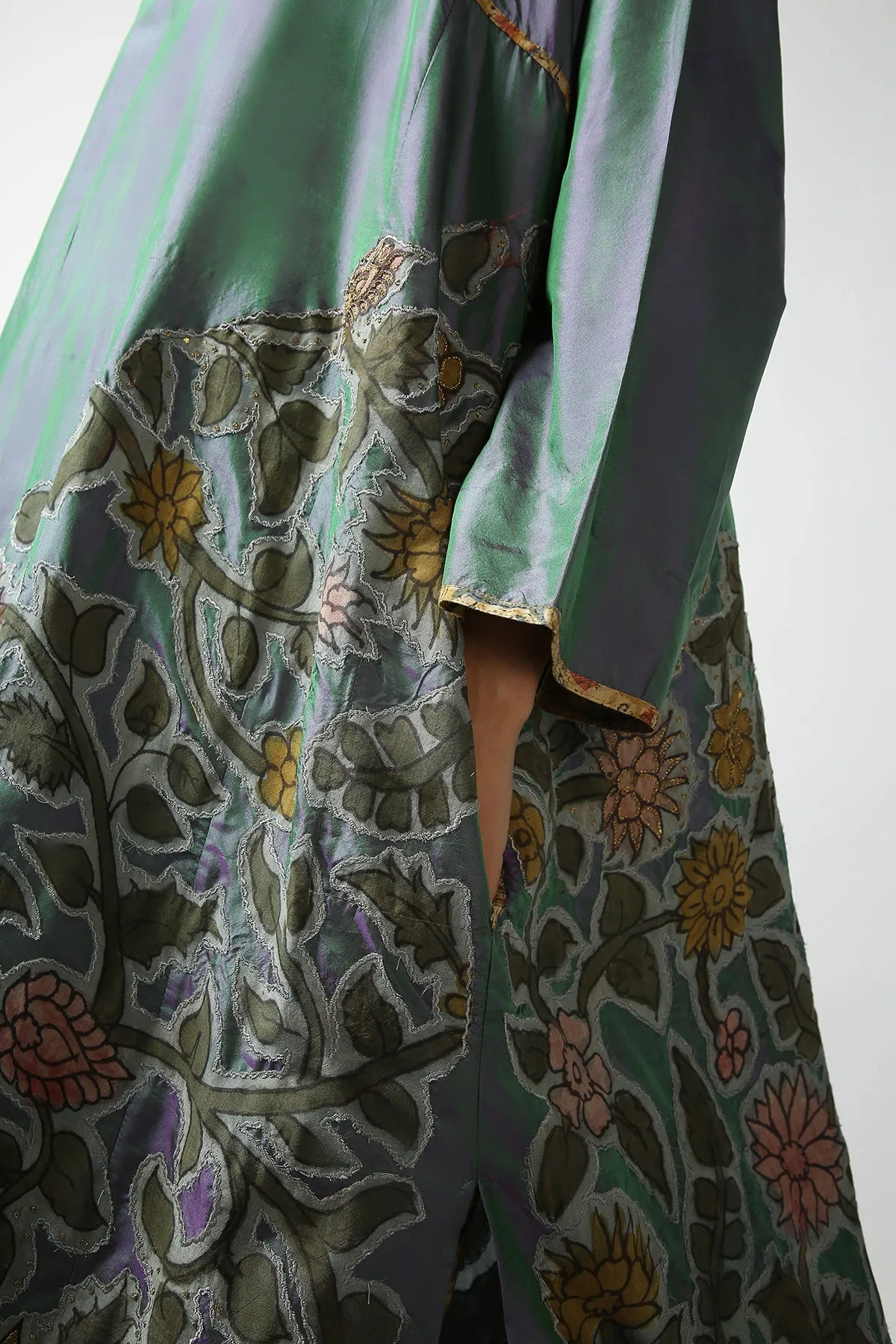 Blue Kalamkari Applique Silk Tops With Kanchi Cotton Pants