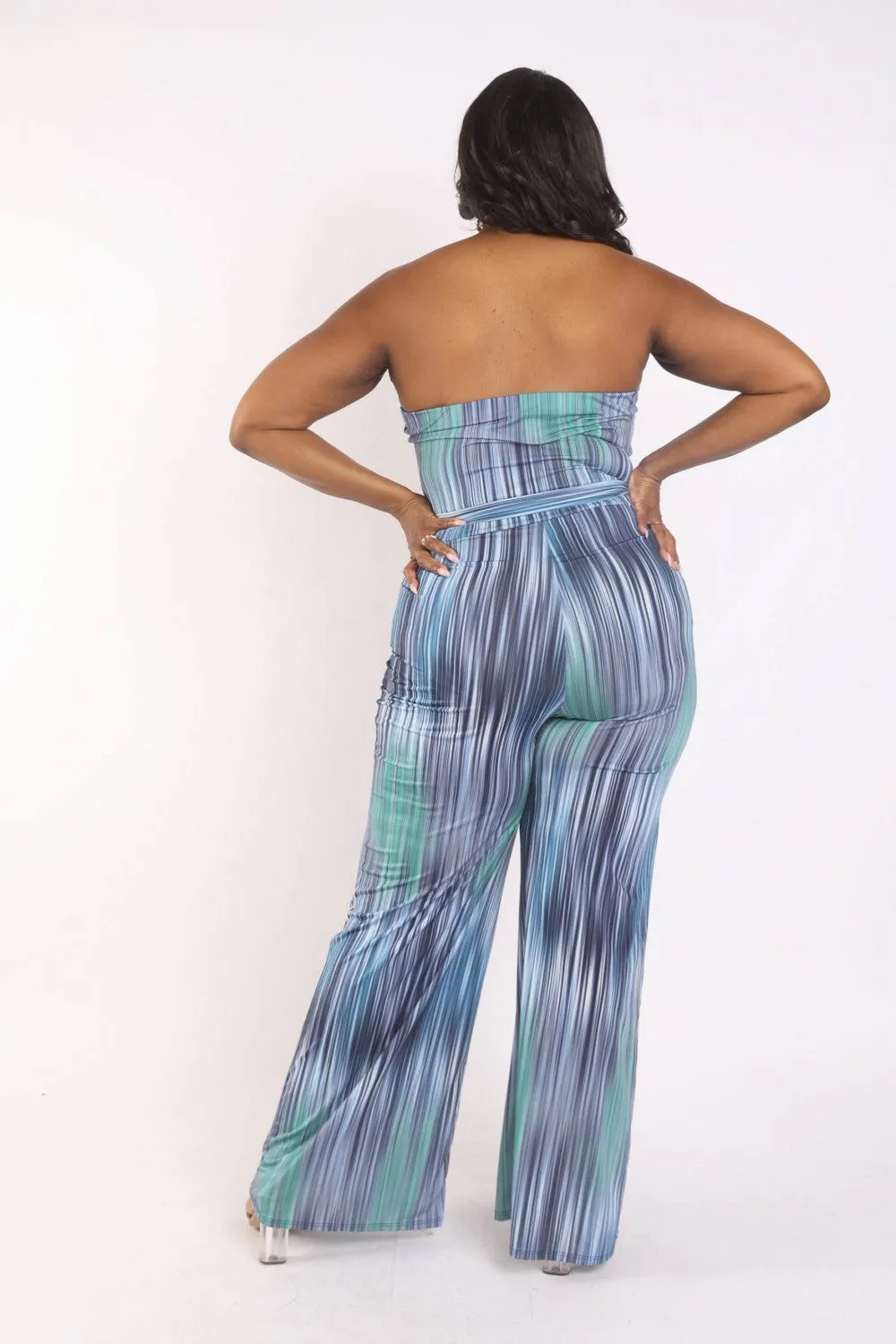 Blue Sky Wide Leg Tube Jumpsuit With Self Belt