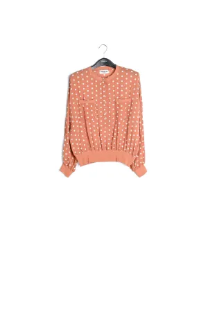 Brown and white polka-dot loose-fit top