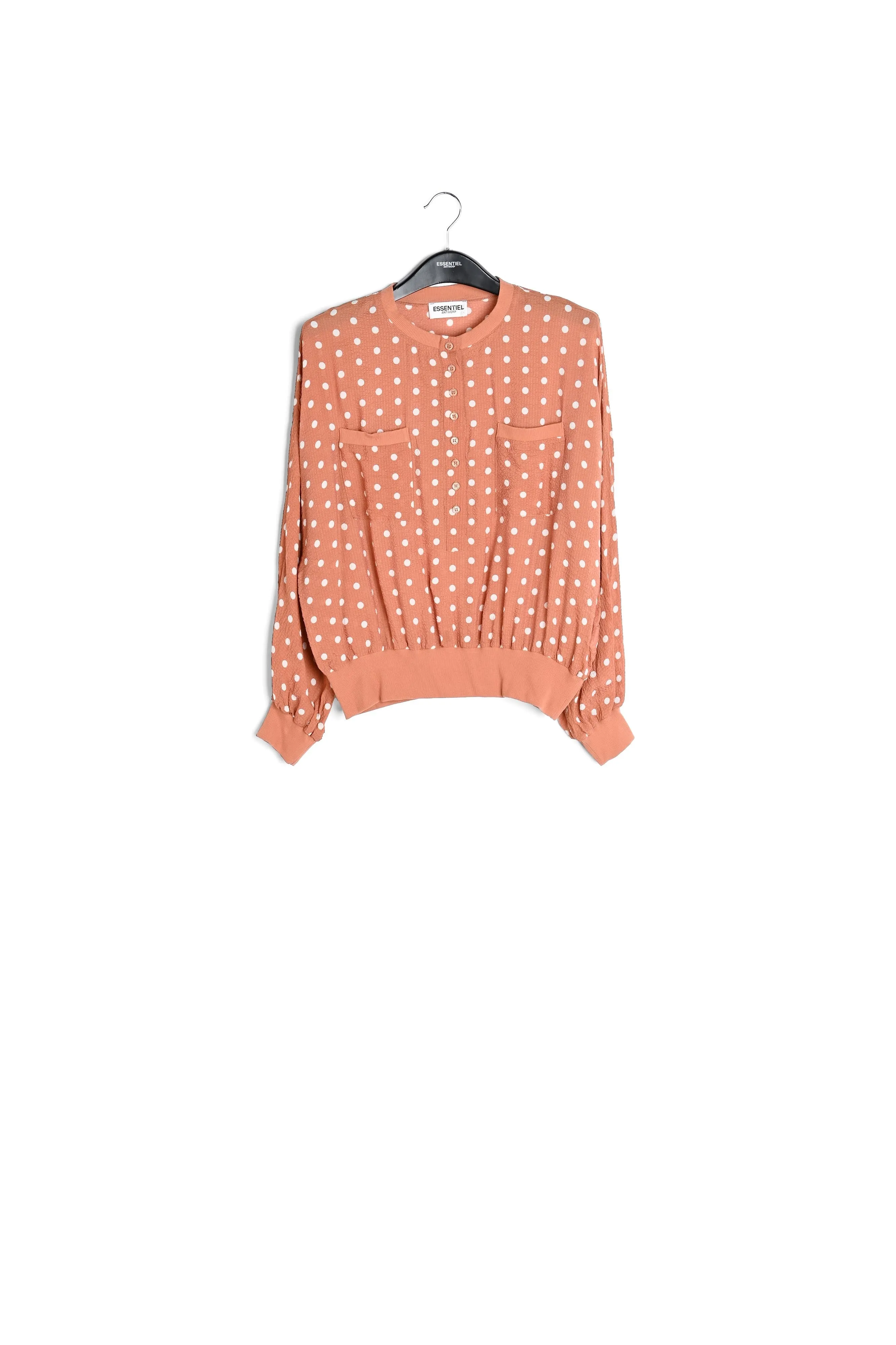 Brown and white polka-dot loose-fit top