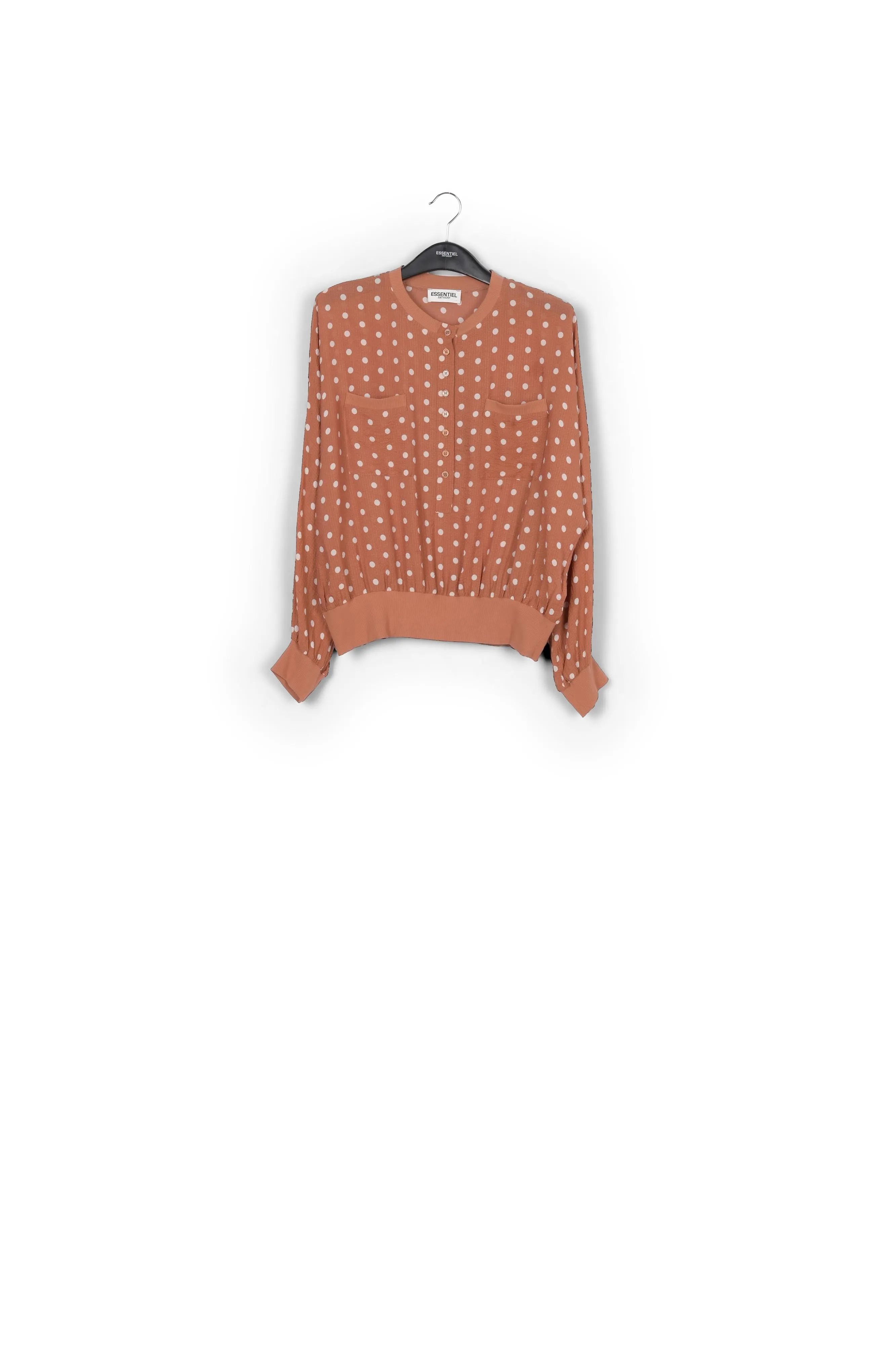 Brown and white polka-dot loose-fit top