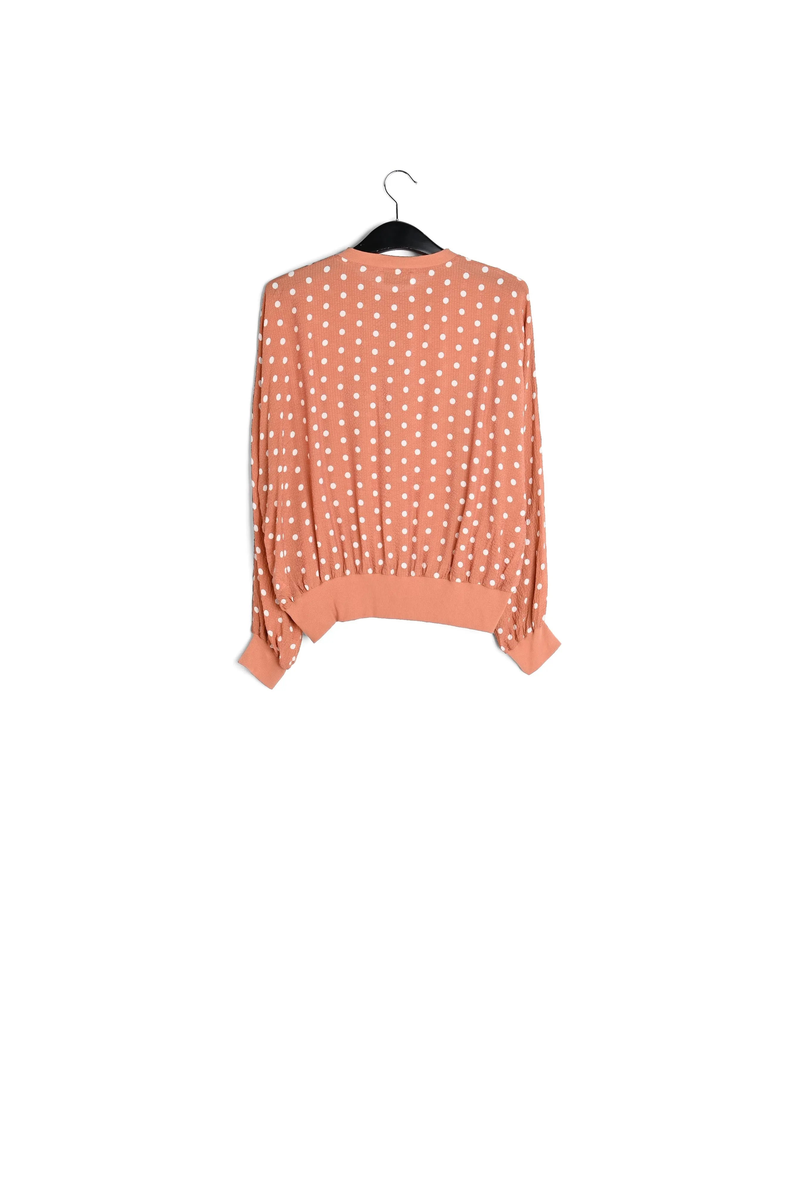 Brown and white polka-dot loose-fit top