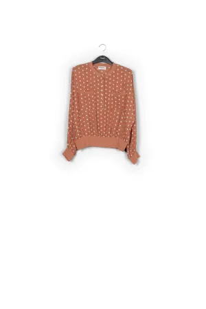Brown and white polka-dot loose-fit top