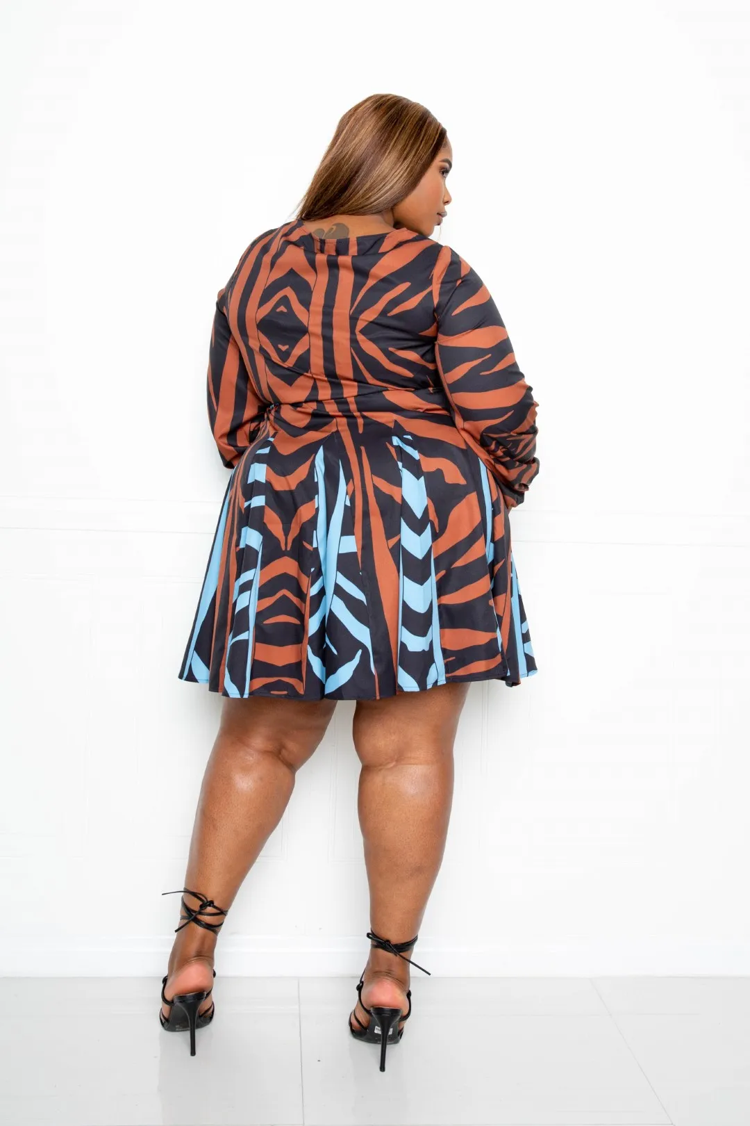 Brown Contrast Animal Print Curvy Dress