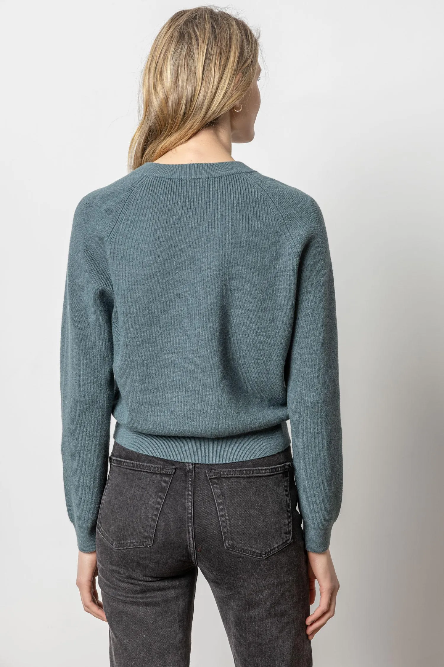 Button Raglan Crewneck Sweater