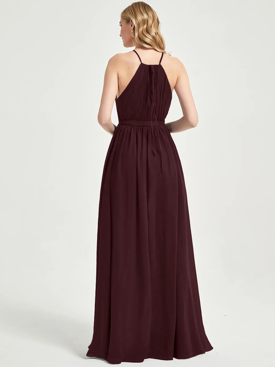 Cabernet Halter Neck Slit Wrap Chiffon Bridesmaid Dress Floor Length