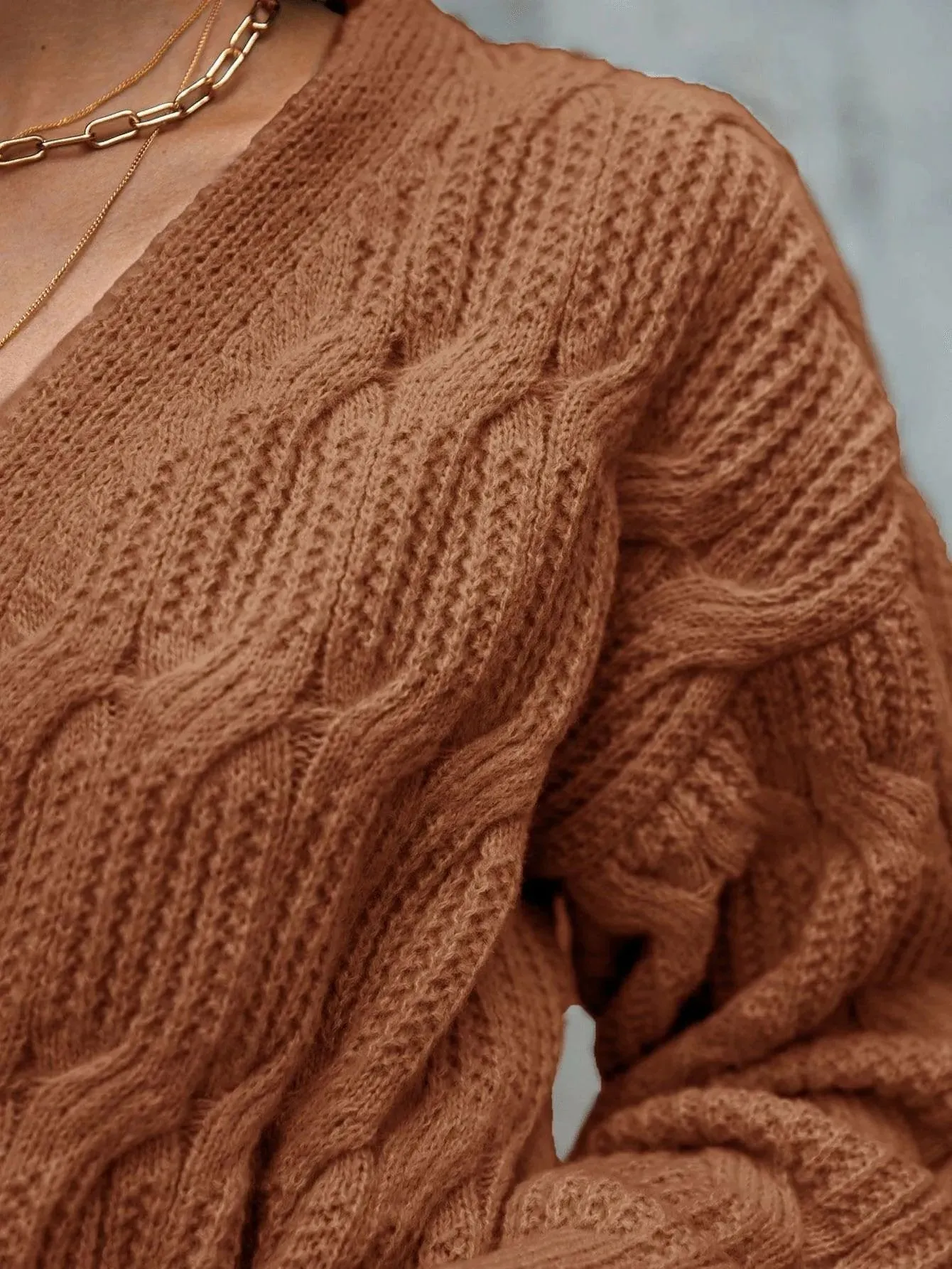 Cable Knit Drop Shoulder Wrap Knot Side Sweater