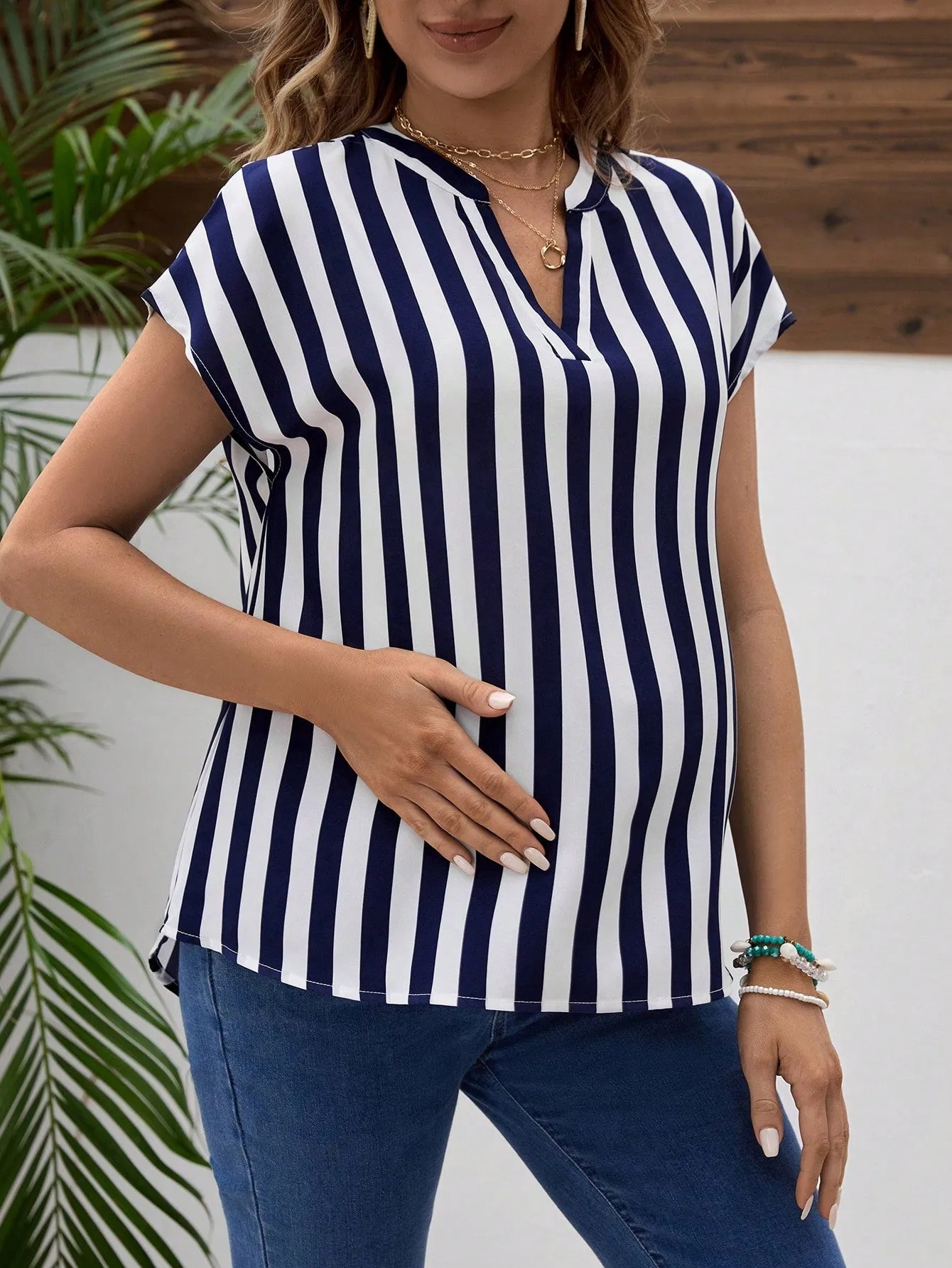 Camisa De Rayas De Manga Murciélago Para Maternidad