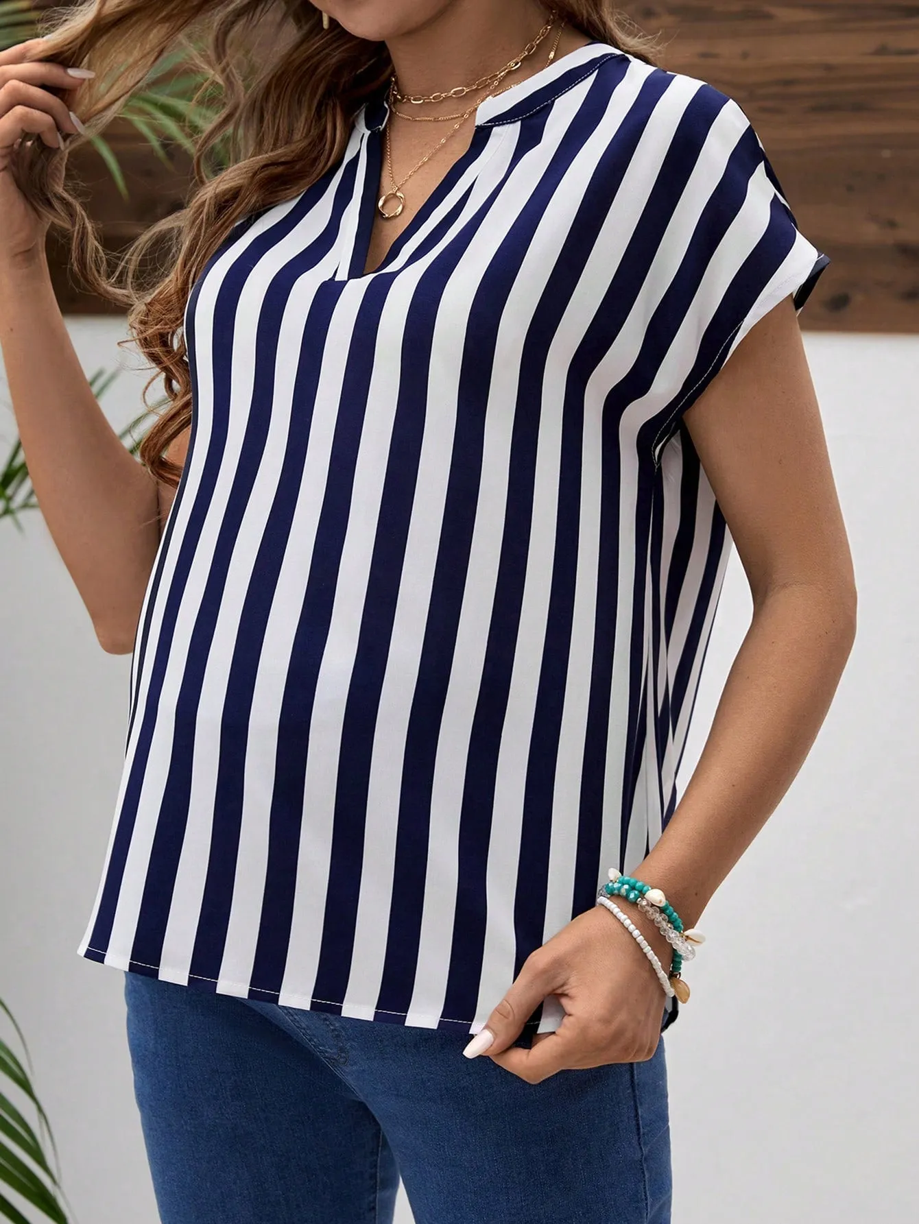 Camisa De Rayas De Manga Murciélago Para Maternidad