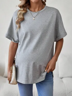 Camiseta Premamá Con Cuello Redondo y Corte Holgado