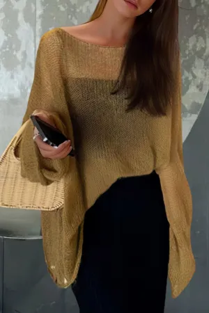 Casual Solid Color See-Through O Neck Sweaters(3 Colors)