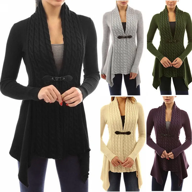 Celino Women's Black Long Sleeve V Neck Full Collar Sweater