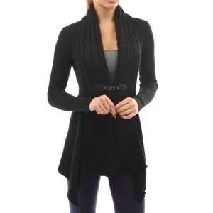 Celino Women's Black Long Sleeve V Neck Full Collar Sweater