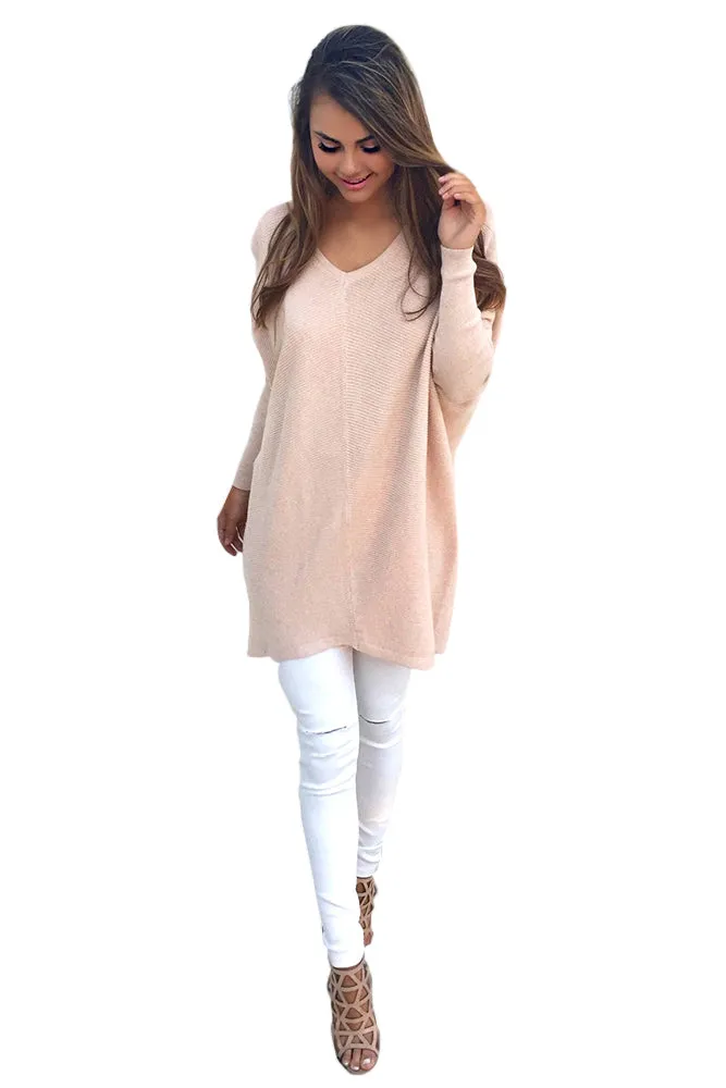 Celino Women's Peach Sexy Long Sleeve V Neck Autumn Knitted Tops Sweater
