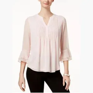 Charter Club Petite Double Ruffle Solid Pintuck Top , Petite PP