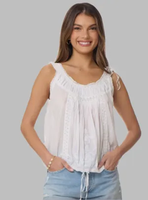 Cheryl Embroidered Sleeveless Top Natural