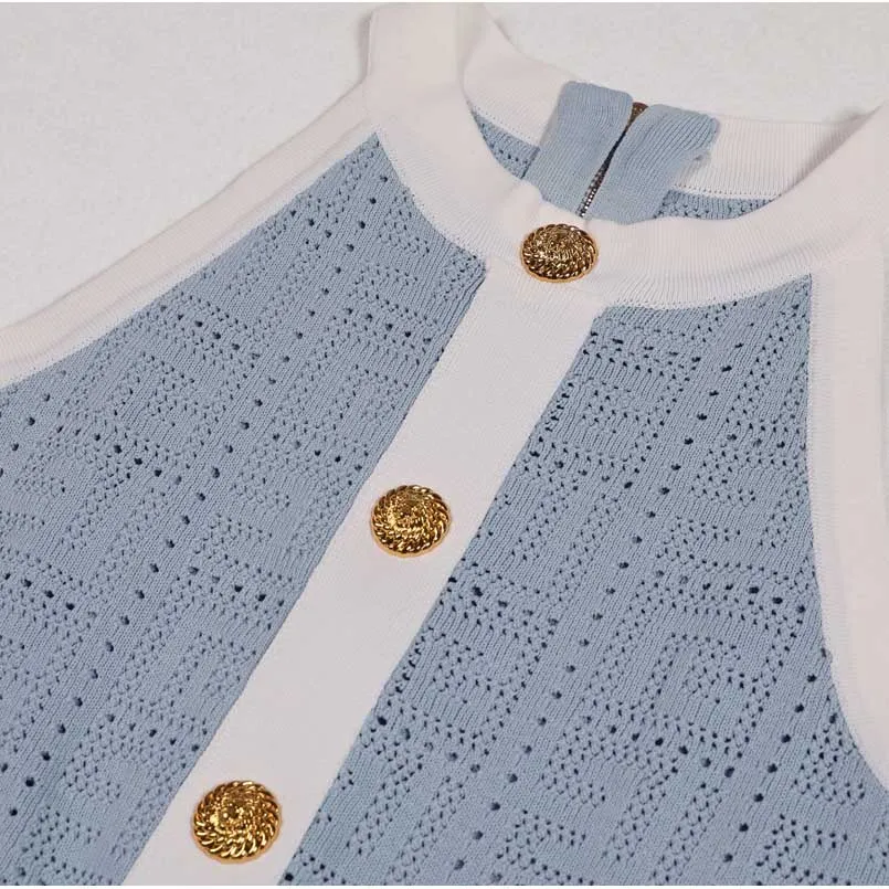 Chic Two-Tone Halter-Neck Knit Mini Dresses
