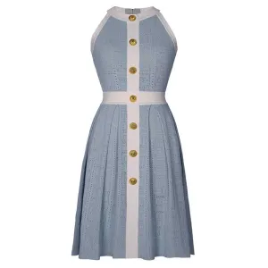 Chic Two-Tone Halter-Neck Knit Mini Dresses