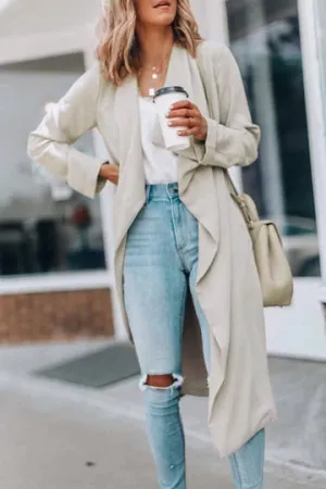 Chicindress Solid Color Long Casual Windbreaker Cardigan