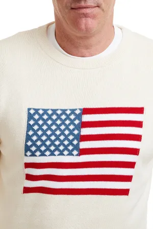 Crew Neck Sweater Cream With American Flag