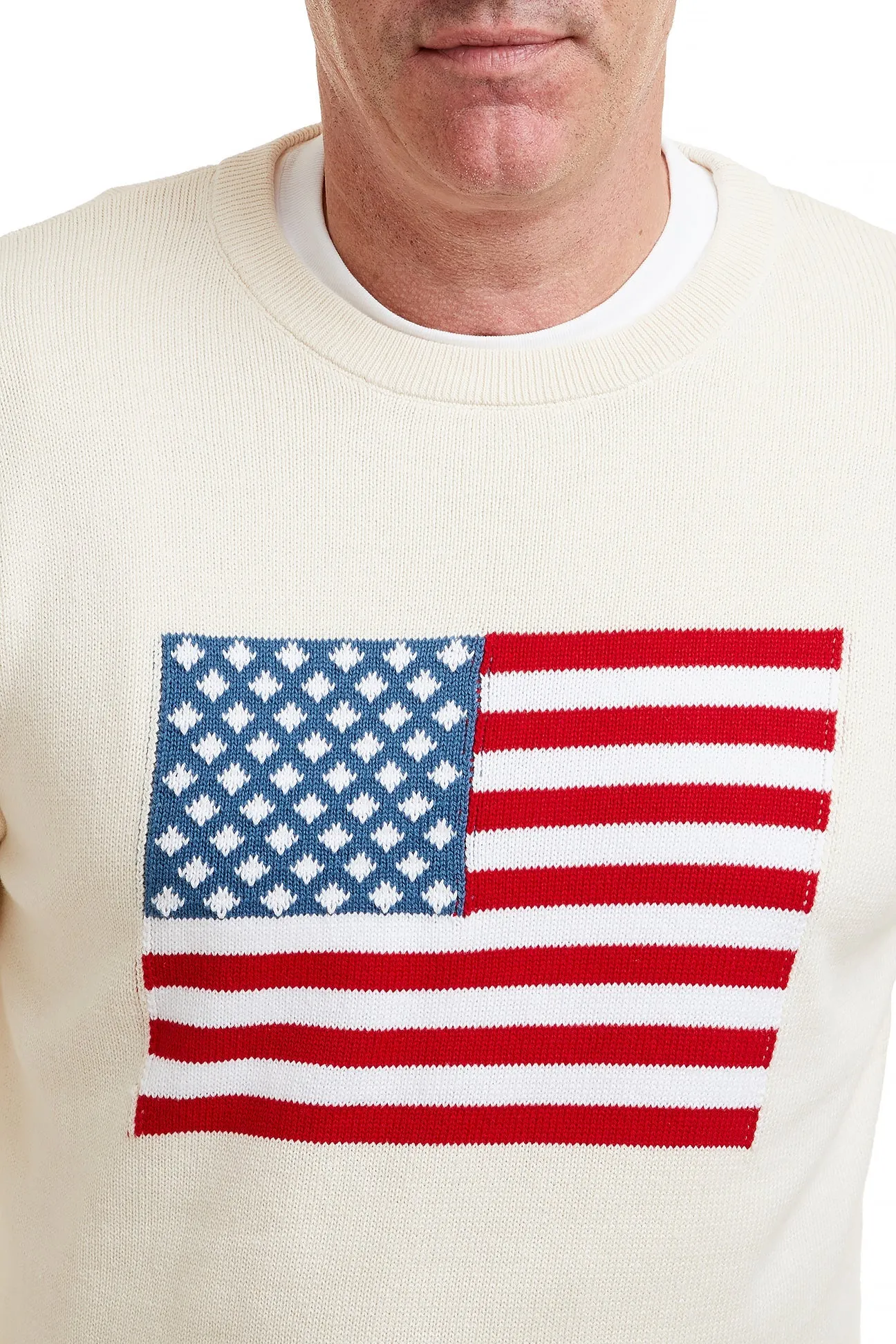 Crew Neck Sweater Cream With American Flag