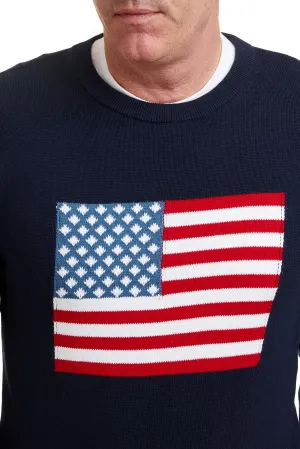 Crew Neck Sweater Navy with American Flag