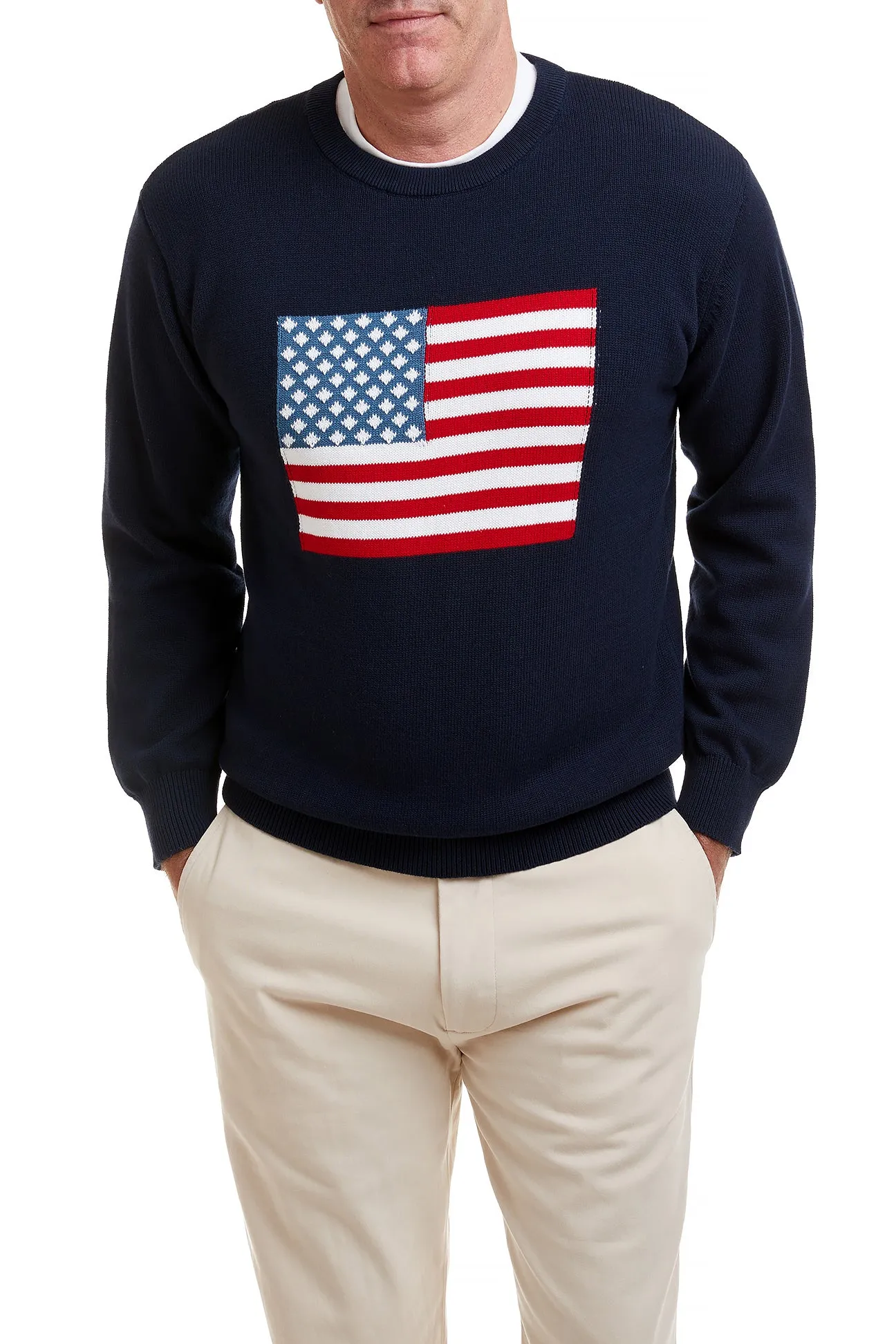 Crew Neck Sweater Navy with American Flag