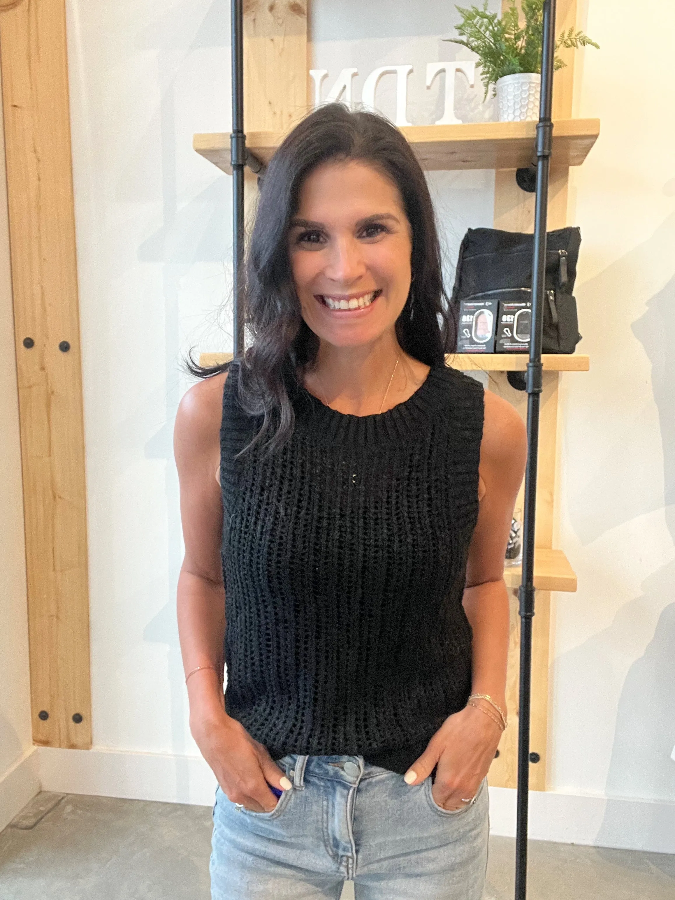 Crochet Knit Tank - Black